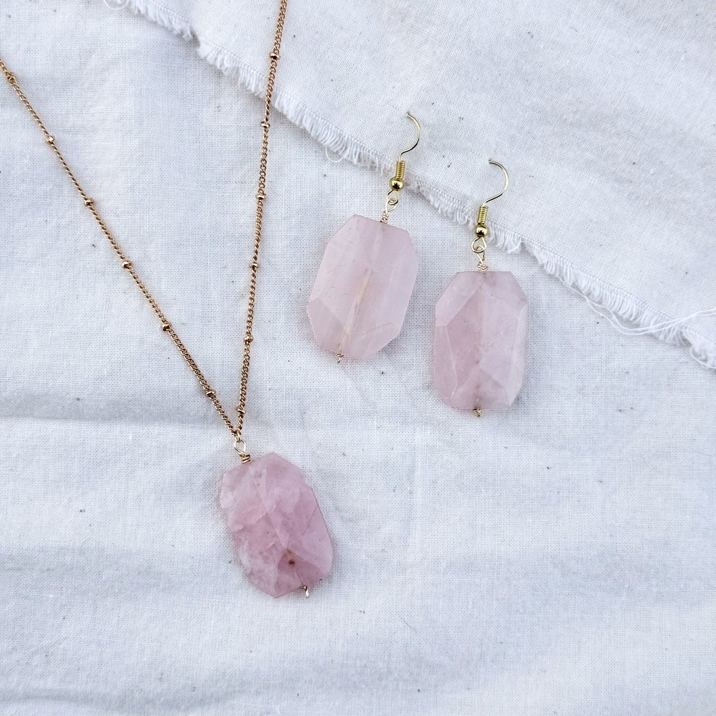 Rose Quartz Necklace and Earring Set